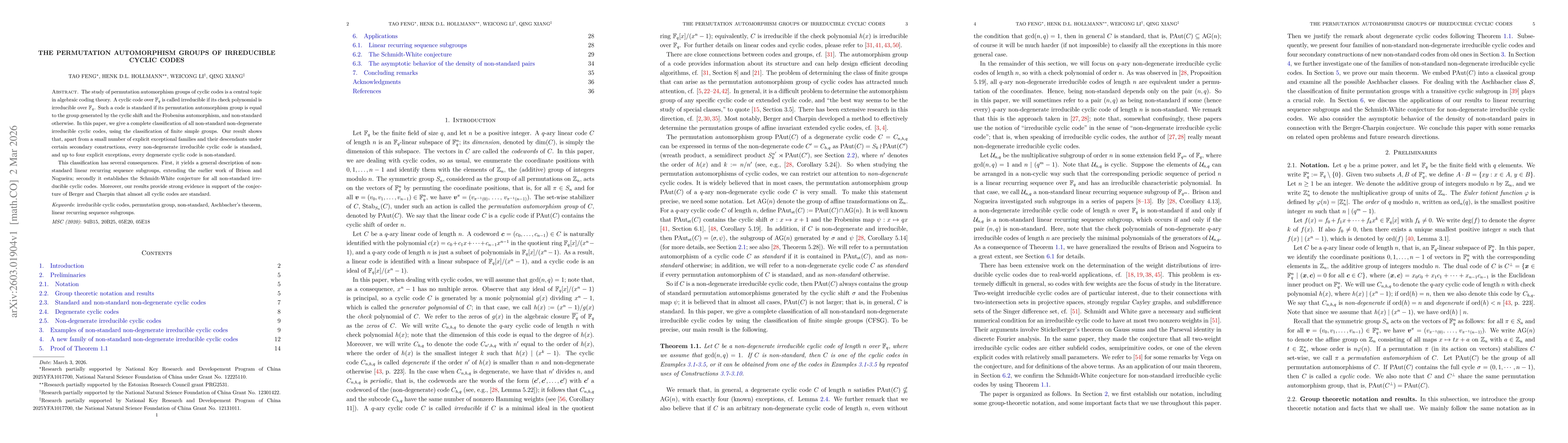 Thumbnail for The permutation automorphism groups of irreducible cyclic codes