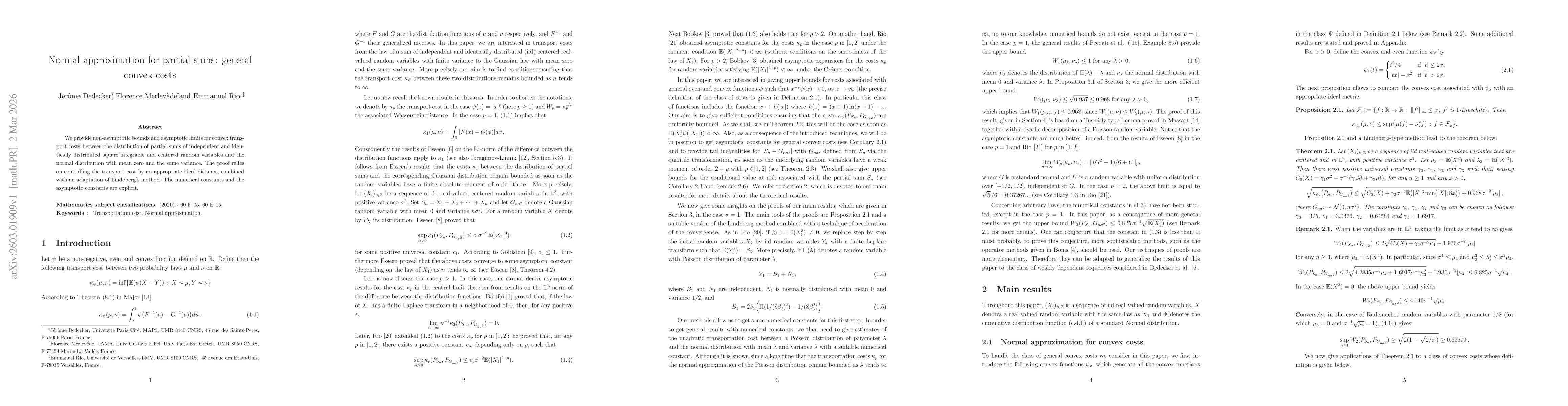 Thumbnail for Normal approximation for partial sums: general convex costs