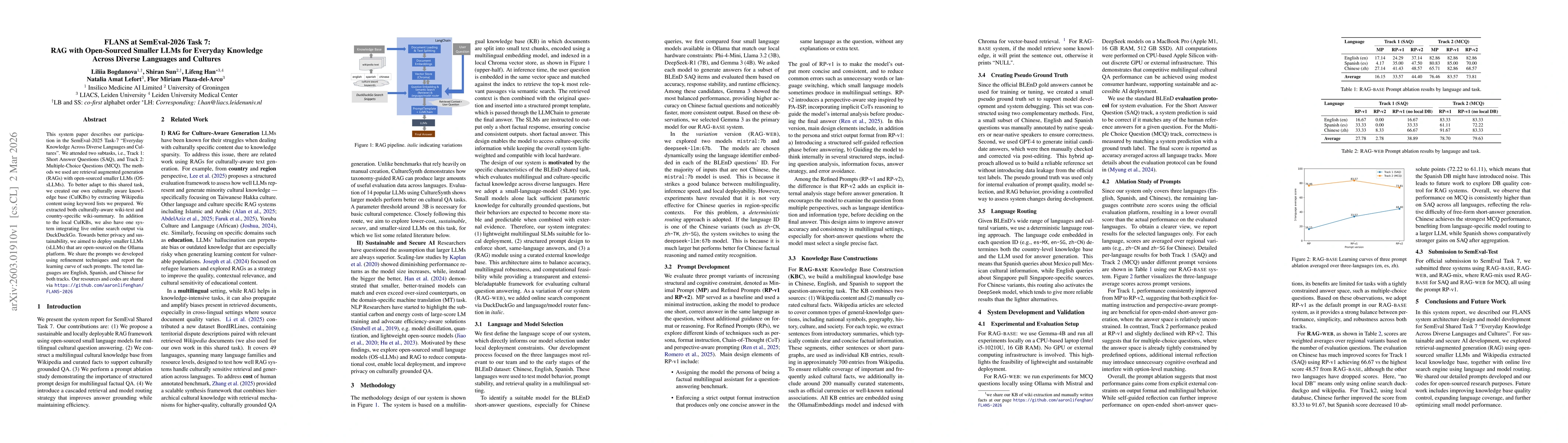 Thumbnail for FLANS at SemEval-2026 Task 7: RAG with Open-Sourced Smaller LLMs for Everyday Knowledge Across Diverse Languages and Cultures