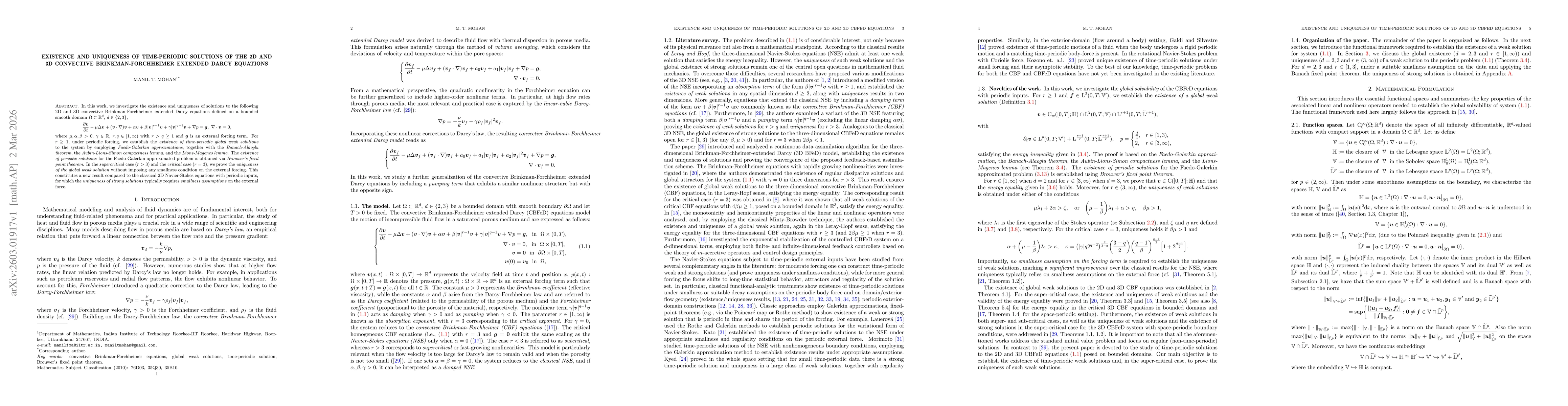 Thumbnail for Existence and uniqueness of time-periodic solutions of the 2D and 3D convective Brinkman-Forchheimer extended Darcy equations