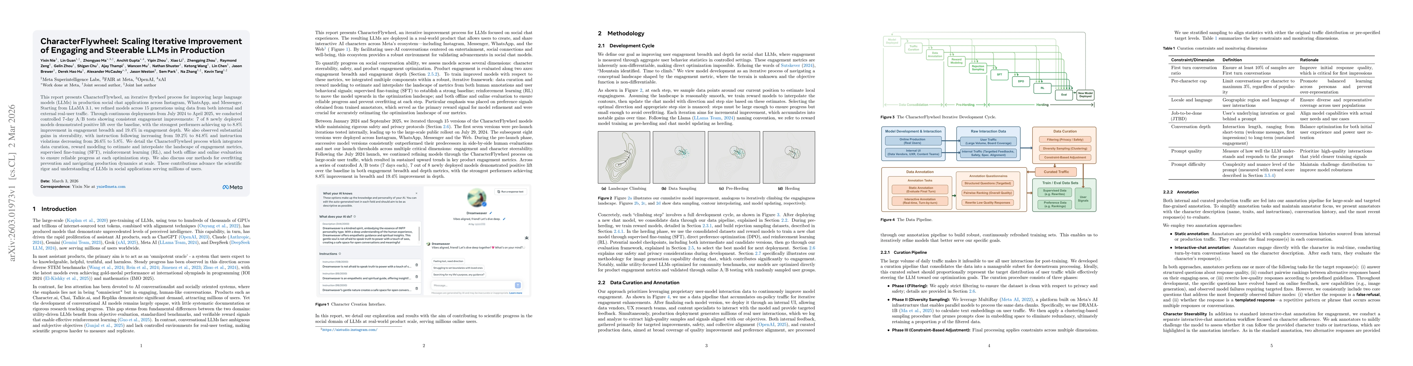 Thumbnail for CharacterFlywheel: Scaling Iterative Improvement of Engaging and Steerable LLMs in Production
