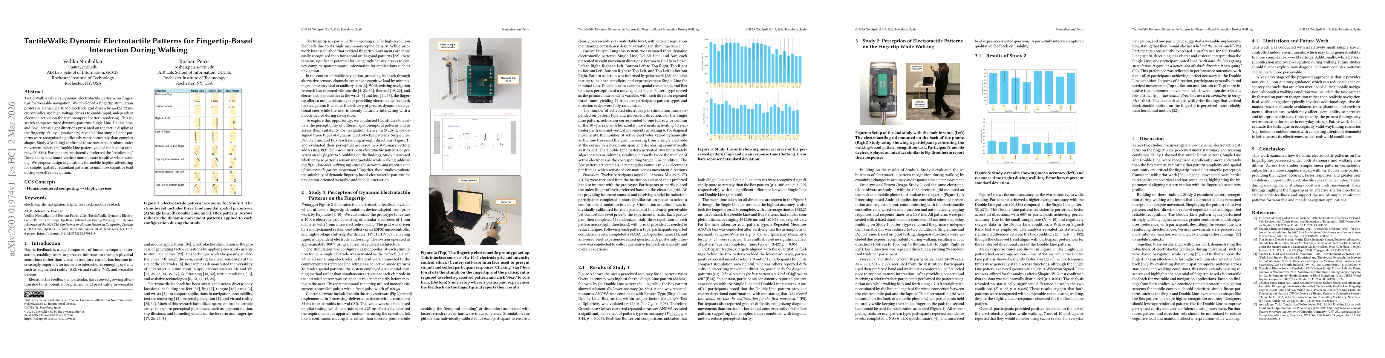 Thumbnail for TactileWalk: Dynamic Electrotactile Patterns for Fingertip-Based Interaction During Walking
