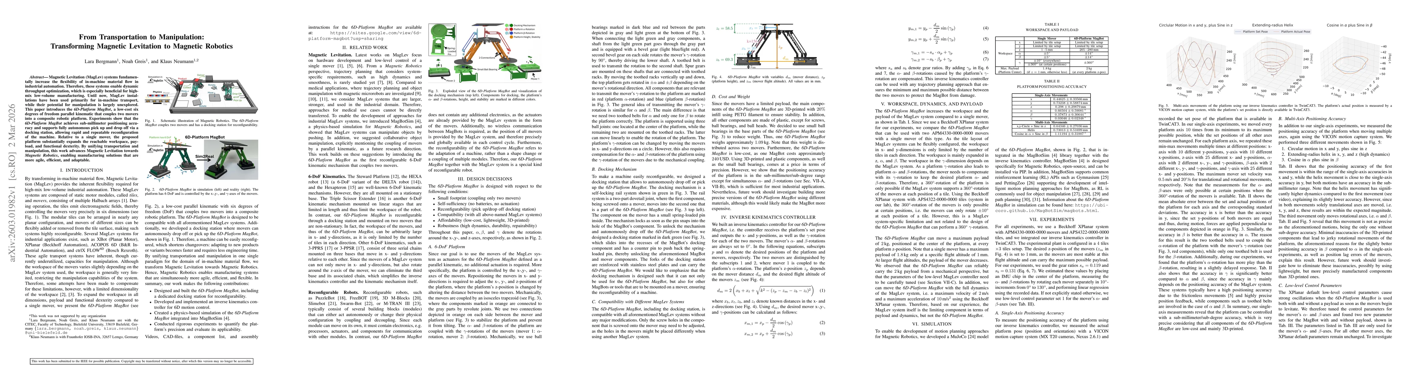 Thumbnail for From Transportation to Manipulation: Transforming Magnetic Levitation to Magnetic Robotics
