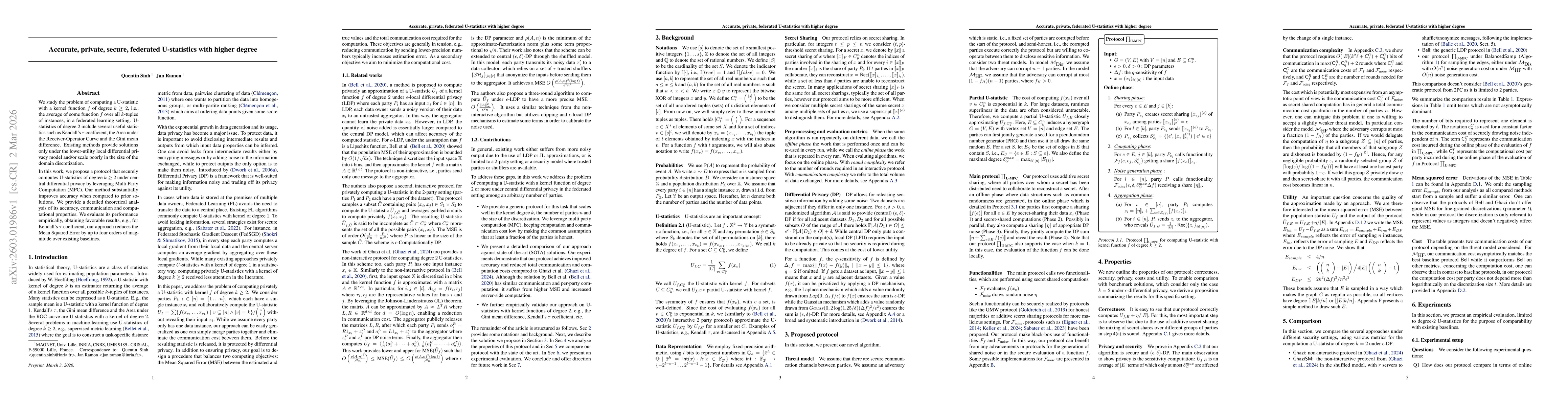 Thumbnail for Accurate, private, secure, federated U-statistics with higher degree