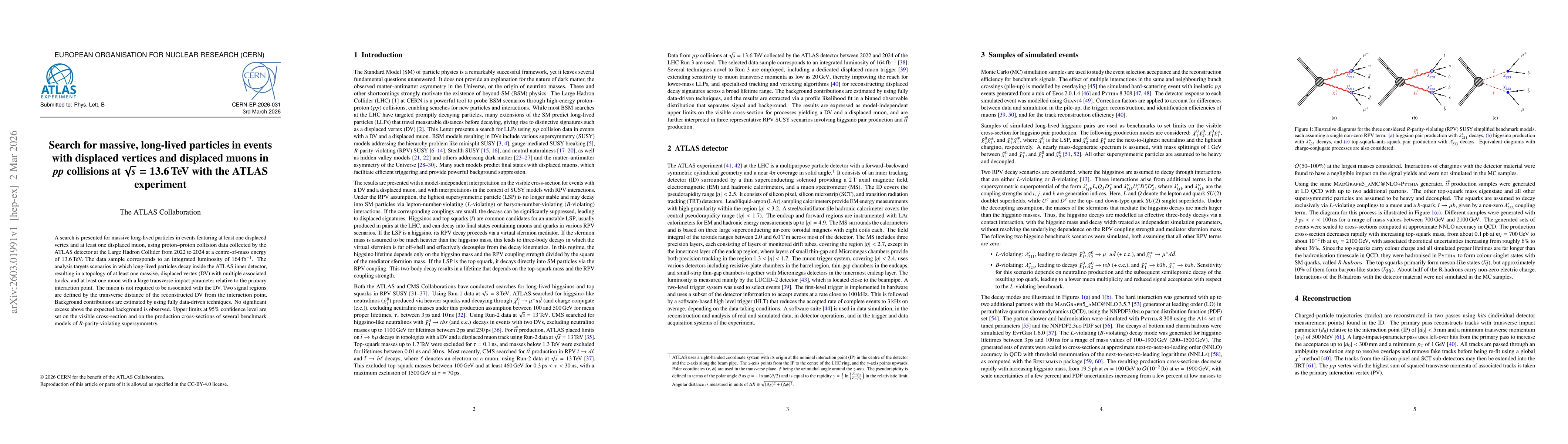 Thumbnail for Search for massive, long-lived particles in events with displaced vertices and displaced muons in $pp$ collisions at $\sqrt{s}=13.6$ TeV with the ATLAS experiment