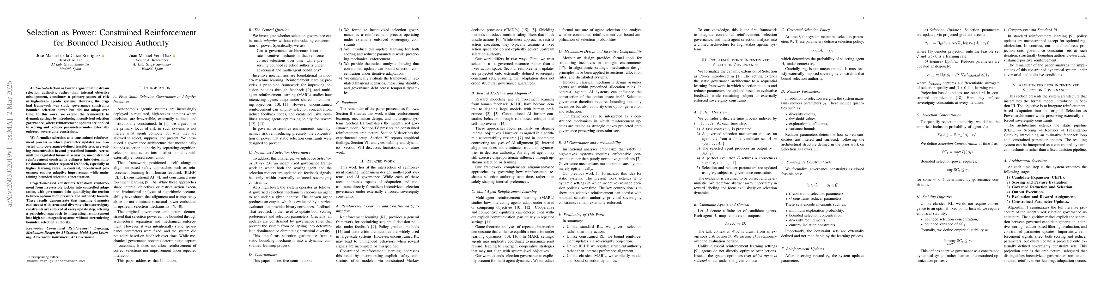 Thumbnail for Selection as Power: Constrained Reinforcement for Bounded Decision Authority