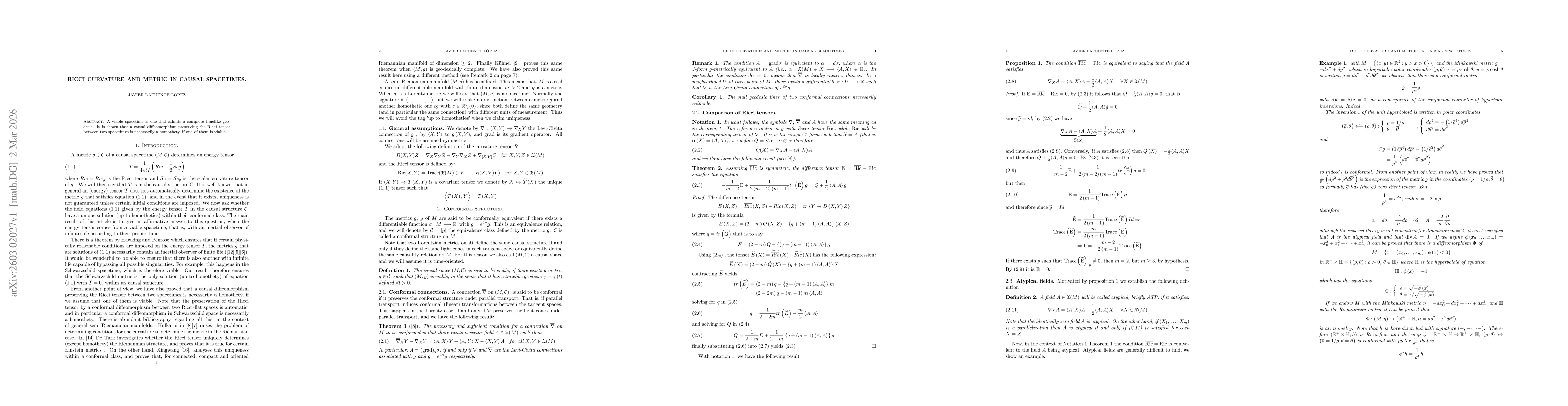Thumbnail for Ricci curvature and metric in causal spacetimes