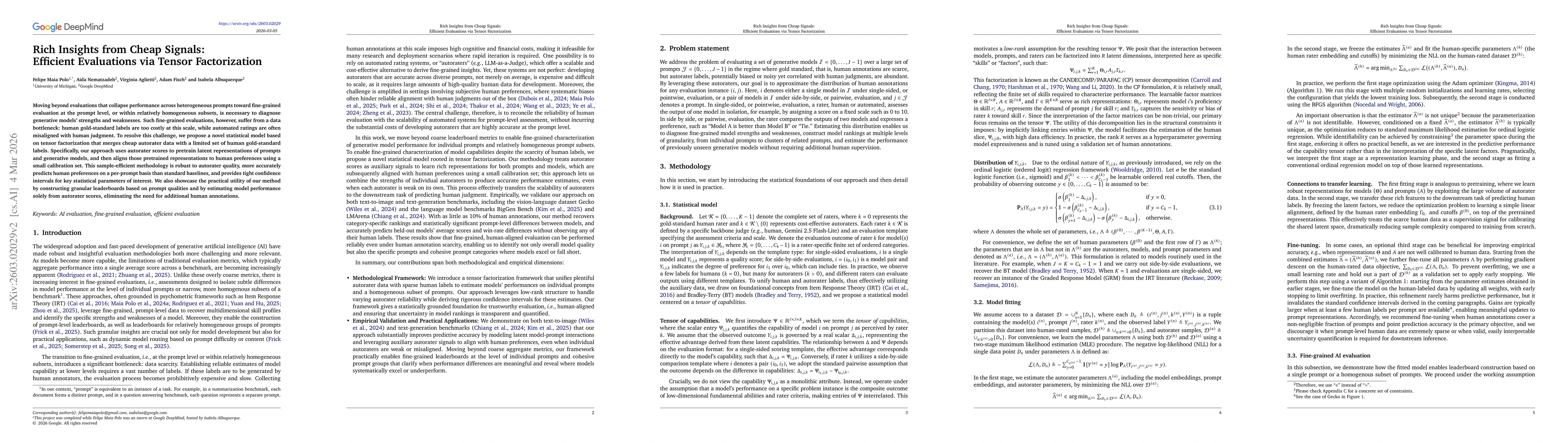 Thumbnail for Rich Insights from Cheap Signals: Efficient Evaluations via Tensor Factorization