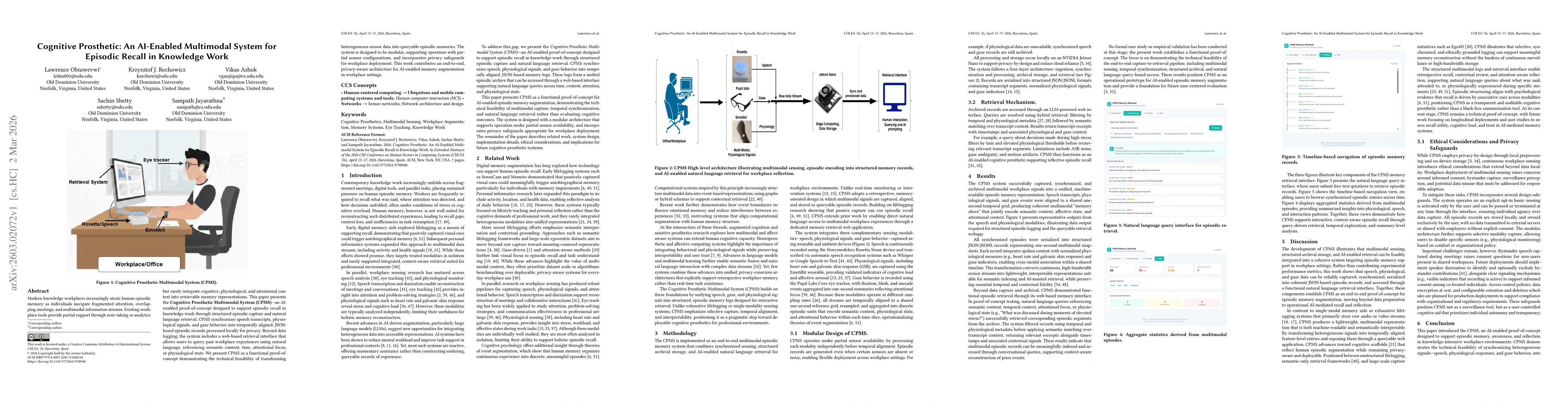 Thumbnail for Cognitive Prosthetic: An AI-Enabled Multimodal System for Episodic Recall in Knowledge Work