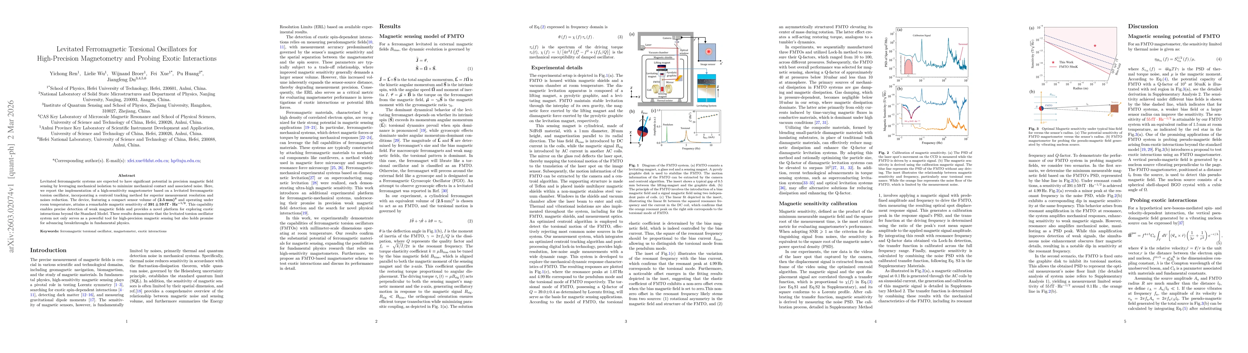 Thumbnail for Levitated Ferromagnetic Torsional Oscillators for High-Precision Magnetometry and Probing Exotic Interactions
