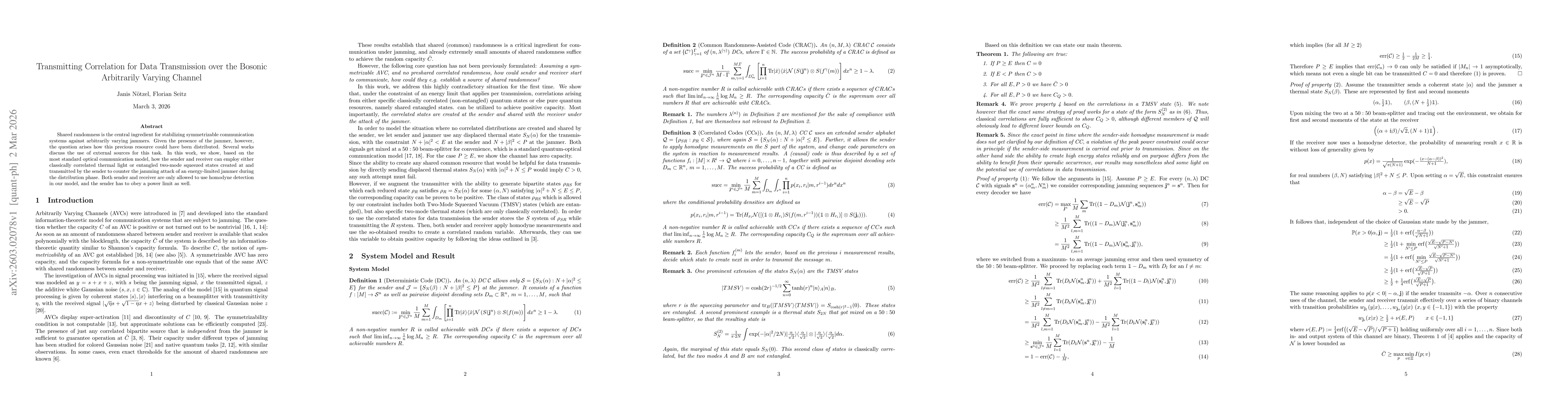 Thumbnail for Transmitting Correlation for Data Transmission over the Bosonic Arbitrarily Varying Channel