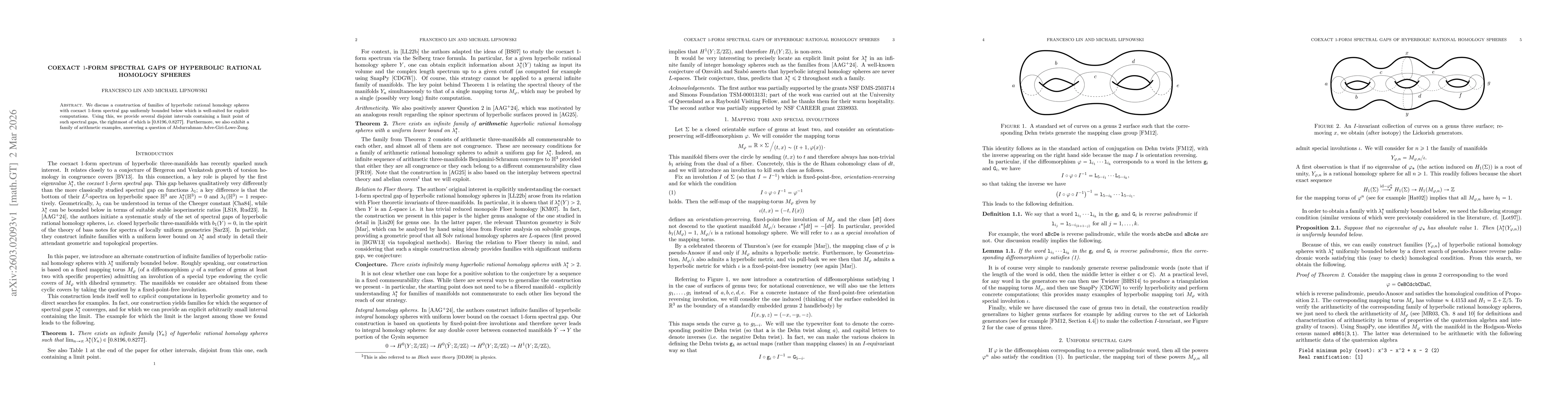 Thumbnail for Coexact $1$-form spectral gaps of hyperbolic rational homology spheres