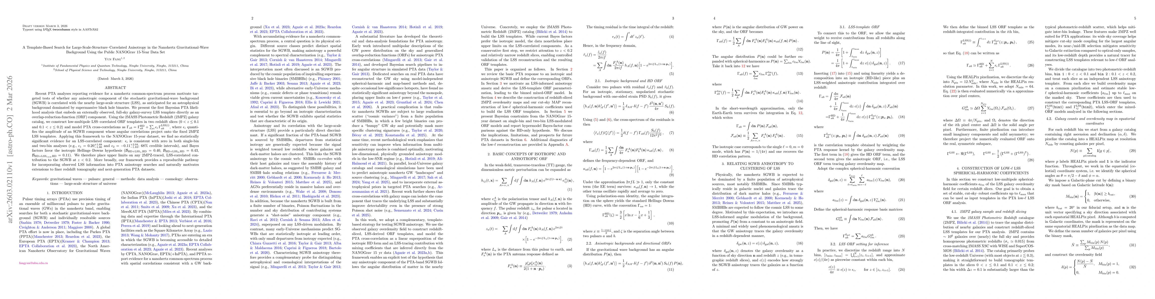 Thumbnail for A Template-Based Search for Large-Scale-Structure--Correlated Anisotropy in the Nanohertz Gravitational-Wave Background Using the Public NANOGrav 15-Year Data Set