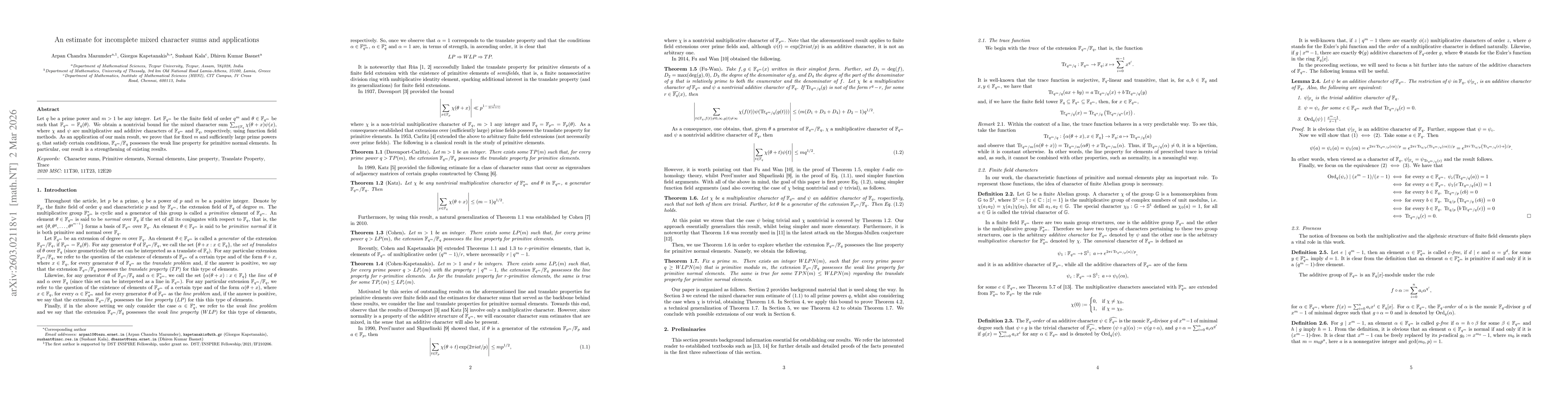 Thumbnail for An estimate for incomplete mixed character sums and applications