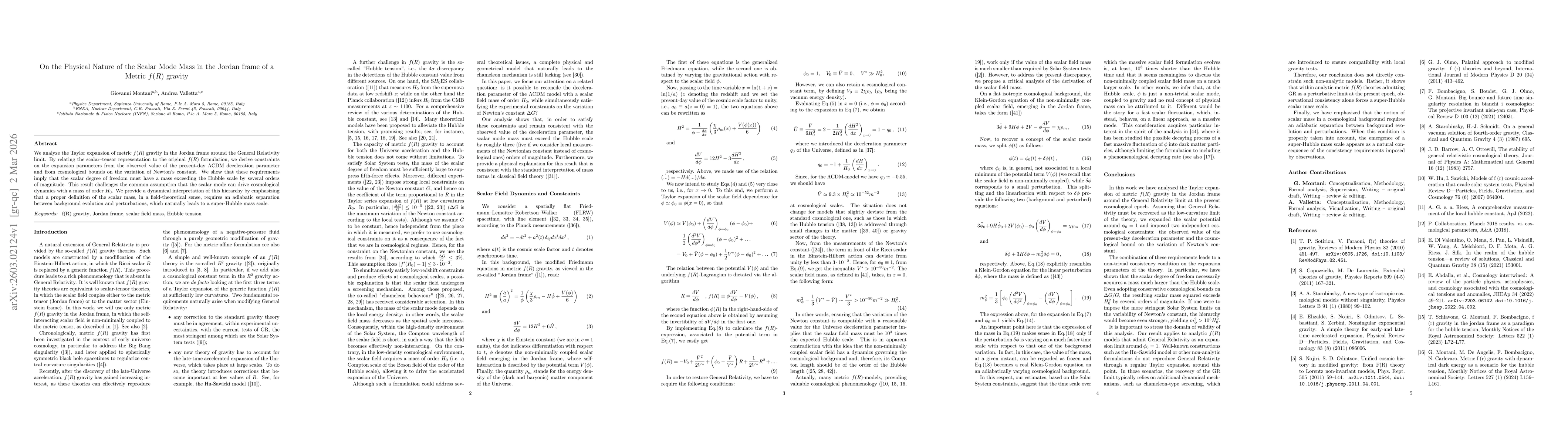 Thumbnail for On the Physical Nature of the Scalar Mode Mass in the Jordan frame of a Metric $f(R)$ gravity