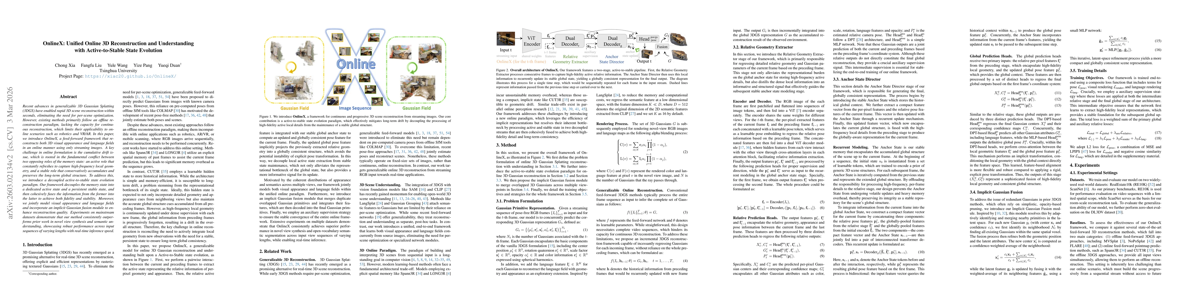 Thumbnail for OnlineX: Unified Online 3D Reconstruction and Understanding with Active-to-Stable State Evolution