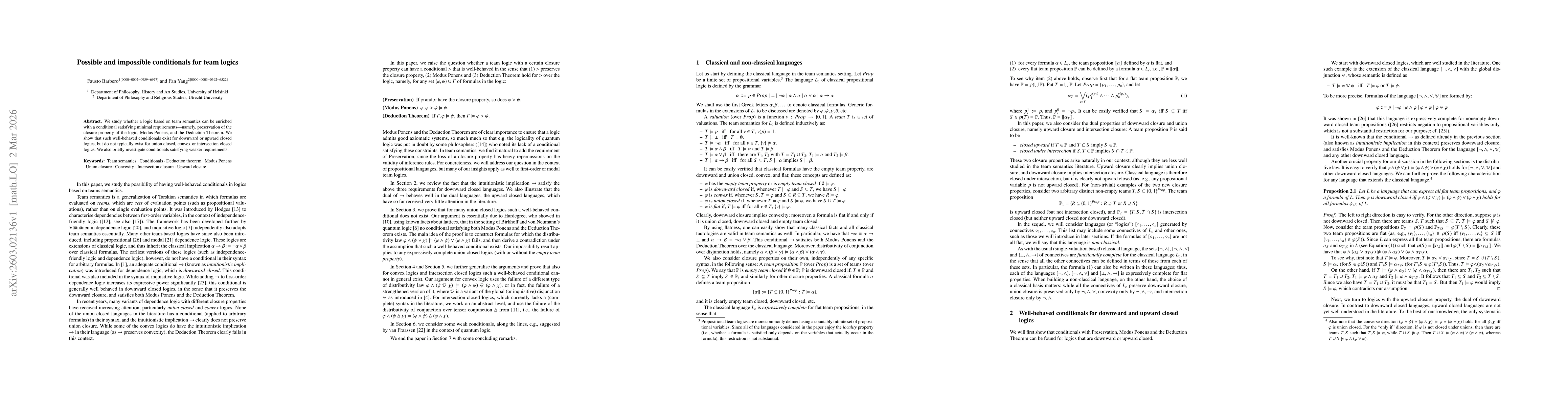Thumbnail for Possible and impossible conditionals for team logics