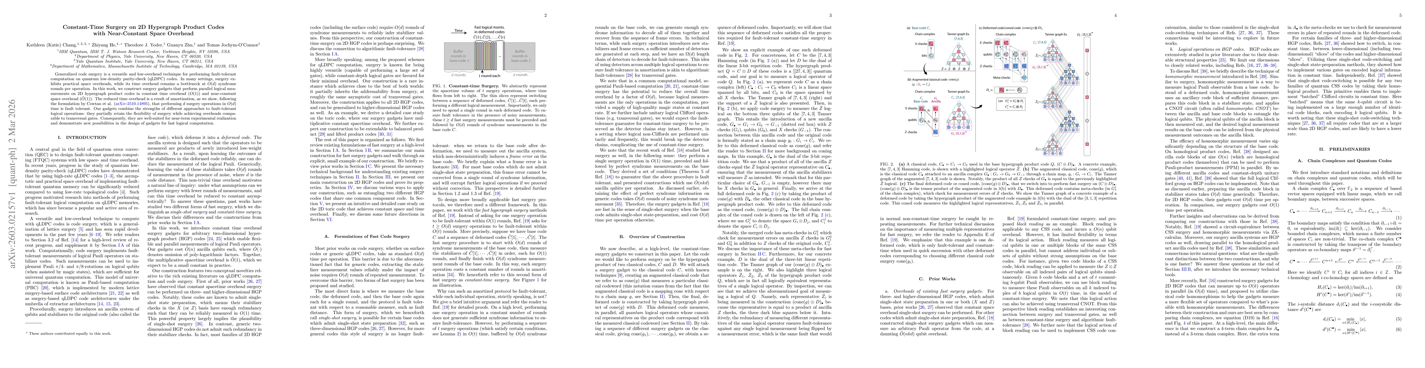 Thumbnail for Constant-Time Surgery on 2D Hypergraph Product Codes with Near-Constant Space Overhead