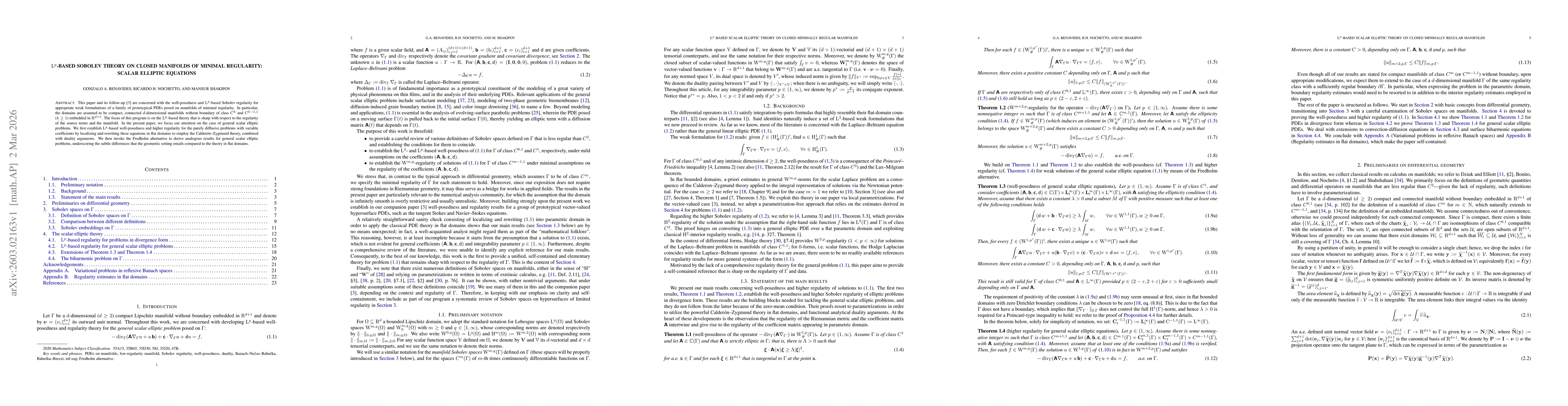 Thumbnail for $\mathrm{L}^p$-based Sobolev theory on closed manifolds of minimal regularity: Scalar Elliptic Equations