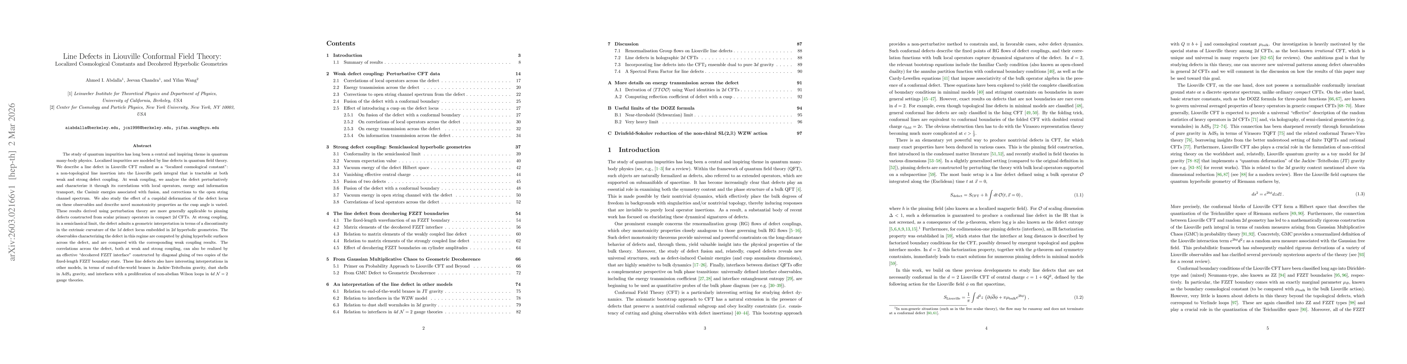 Thumbnail for Line Defects in Liouville Conformal Field Theory: Localized Cosmological Constants and Decohered Hyperbolic Geometries