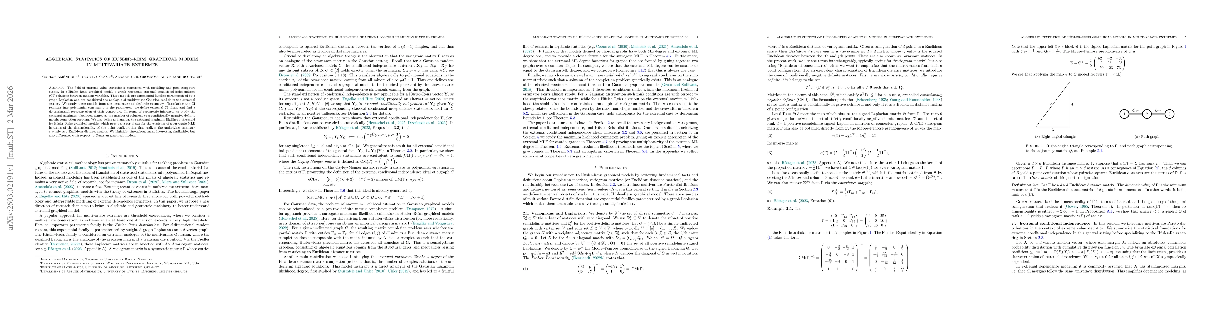 Thumbnail for Algebraic statistics of Hüsler-Reiss graphical models in multivariate extremes