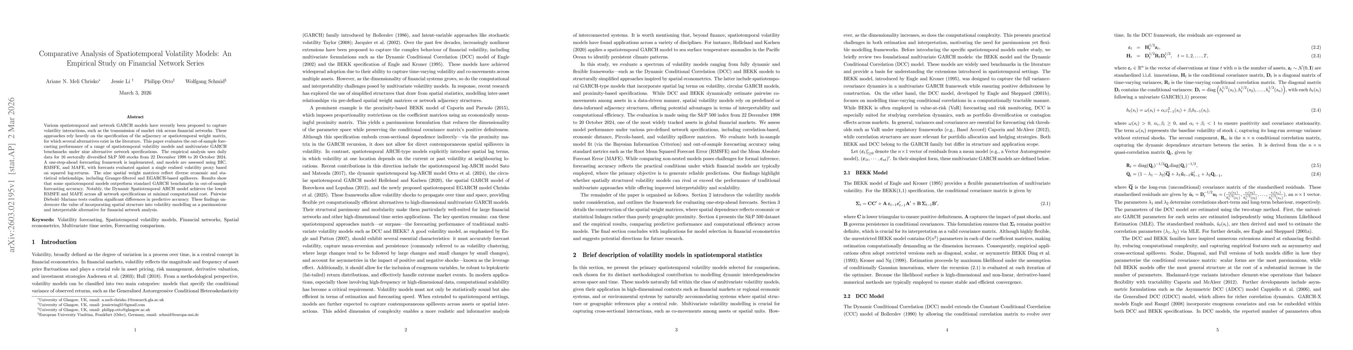 Thumbnail for Comparative Analysis of Spatiotemporal Volatility Models: An Empirical Study on Financial Network Series