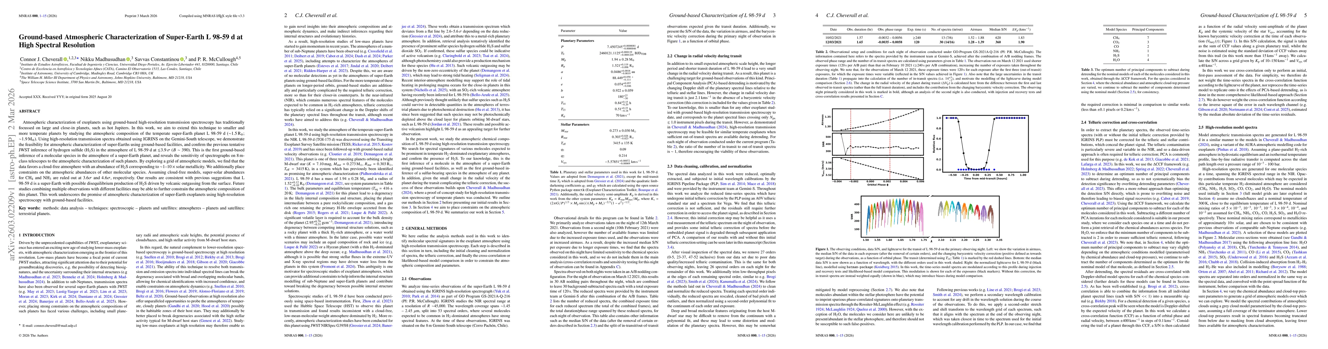 Thumbnail for Ground-based Atmospheric Characterization of Super-Earth L 98-59 d at High Spectral Resolution