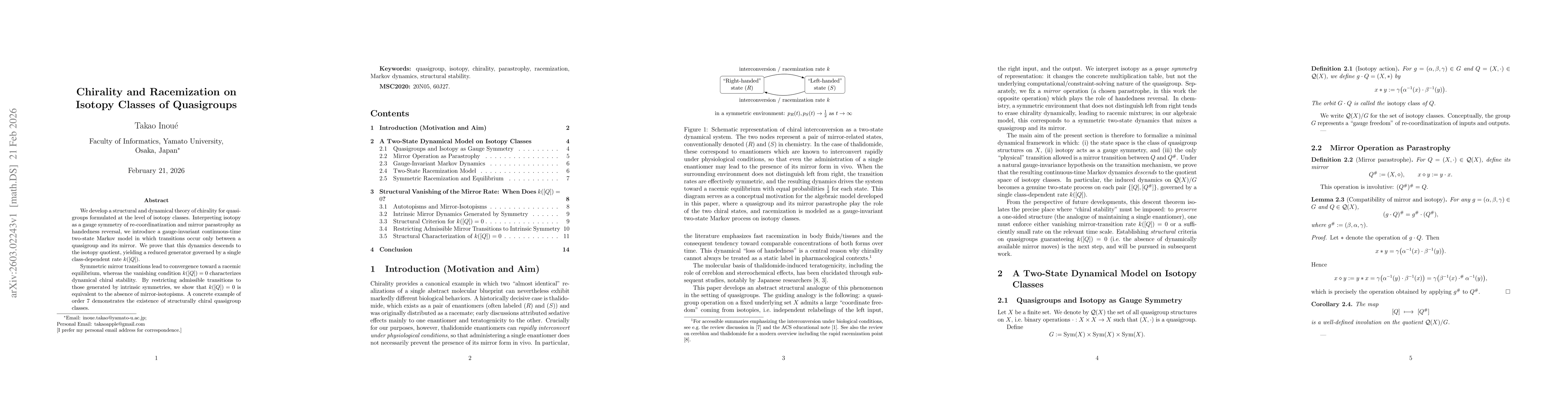Thumbnail for Chirality and Racemization on Isotopy Classes of Quasigroups