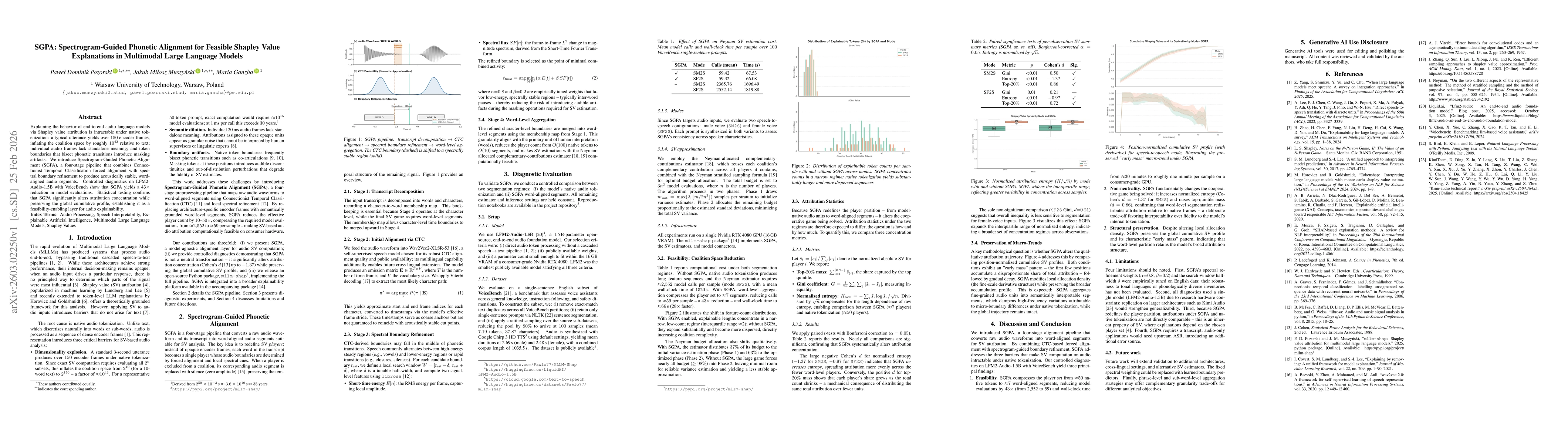 Thumbnail for SGPA: Spectrogram-Guided Phonetic Alignment for Feasible Shapley Value Explanations in Multimodal Large Language Models