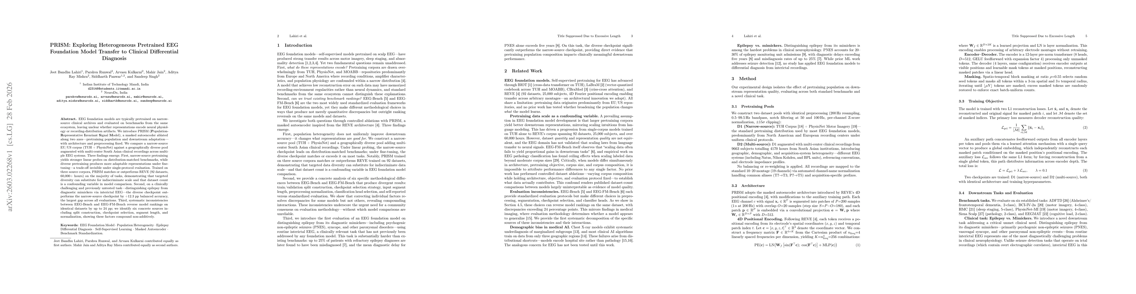 Thumbnail for PRISM: Exploring Heterogeneous Pretrained EEG Foundation Model Transfer to Clinical Differential Diagnosis
