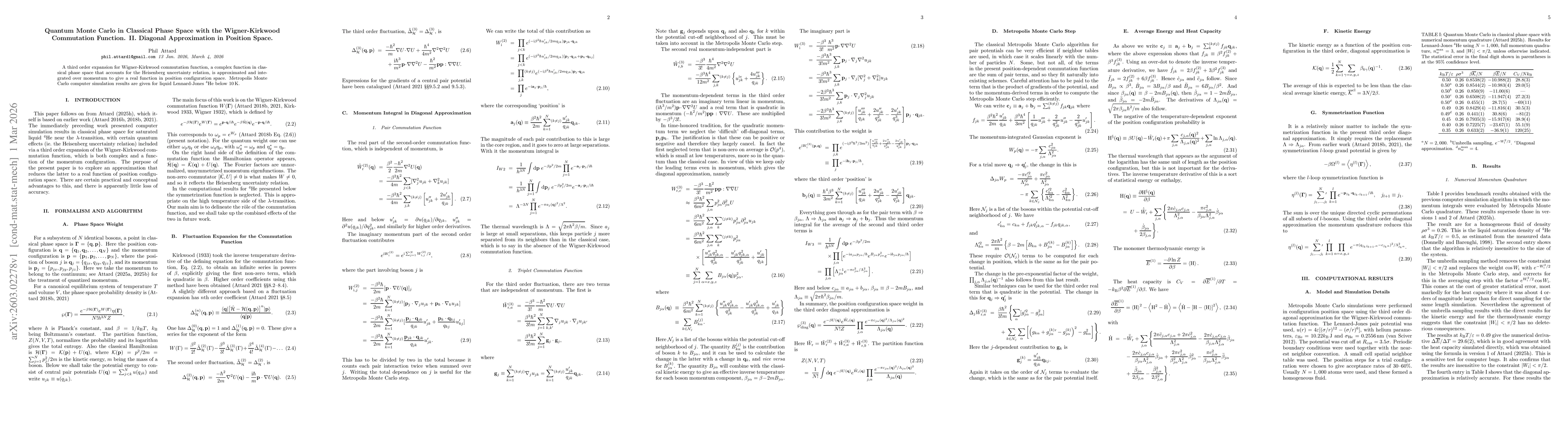Thumbnail for Quantum Monte Carlo in Classical Phase Space with the Wigner-Kirkwood Commutation Function. II. Diagonal Approximation in Position Space