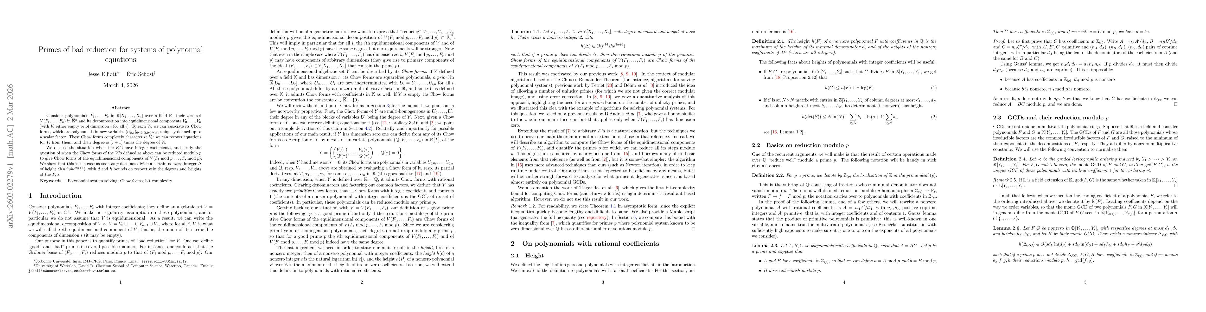Thumbnail for Primes of bad reduction for systems of polynomial equations