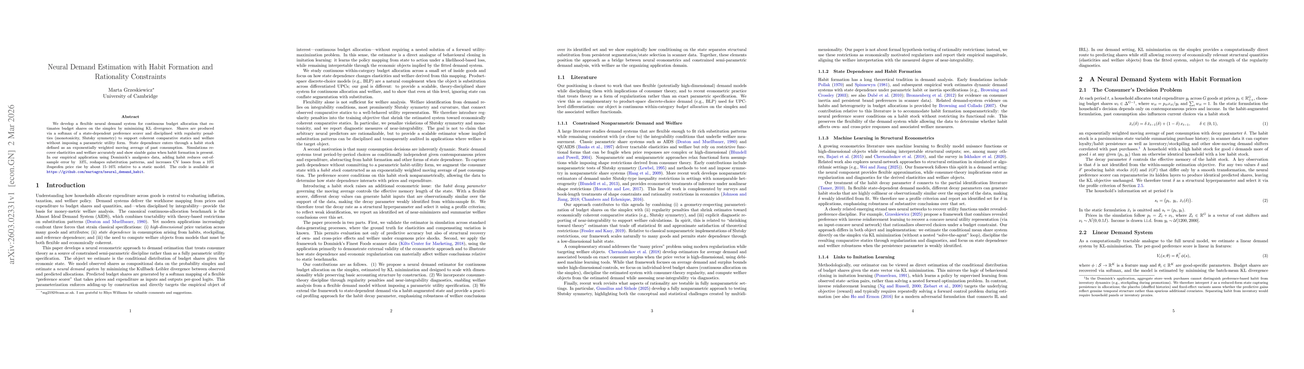 Thumbnail for Neural Demand Estimation with Habit Formation and Rationality Constraints