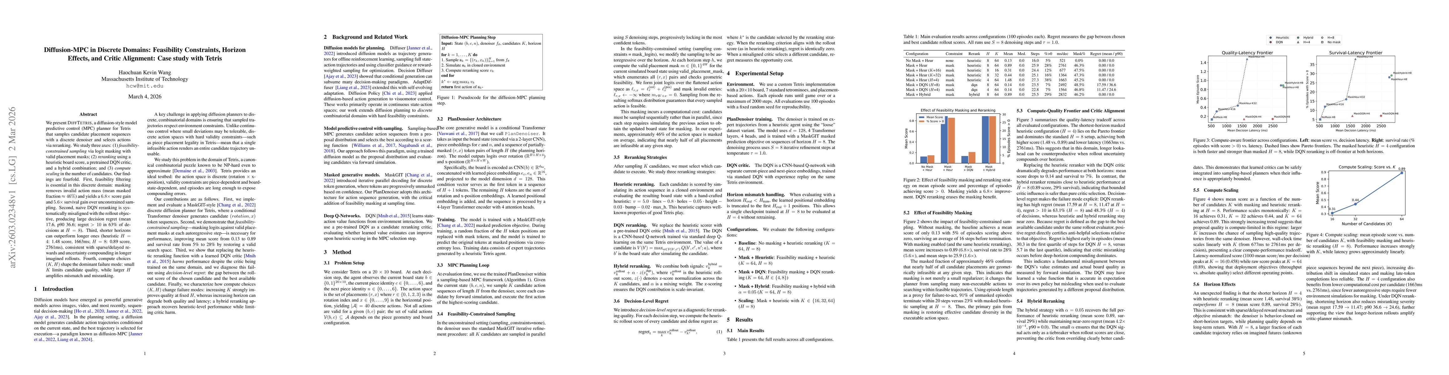 Thumbnail for Diffusion-MPC in Discrete Domains: Feasibility Constraints, Horizon Effects, and Critic Alignment: Case study with Tetris