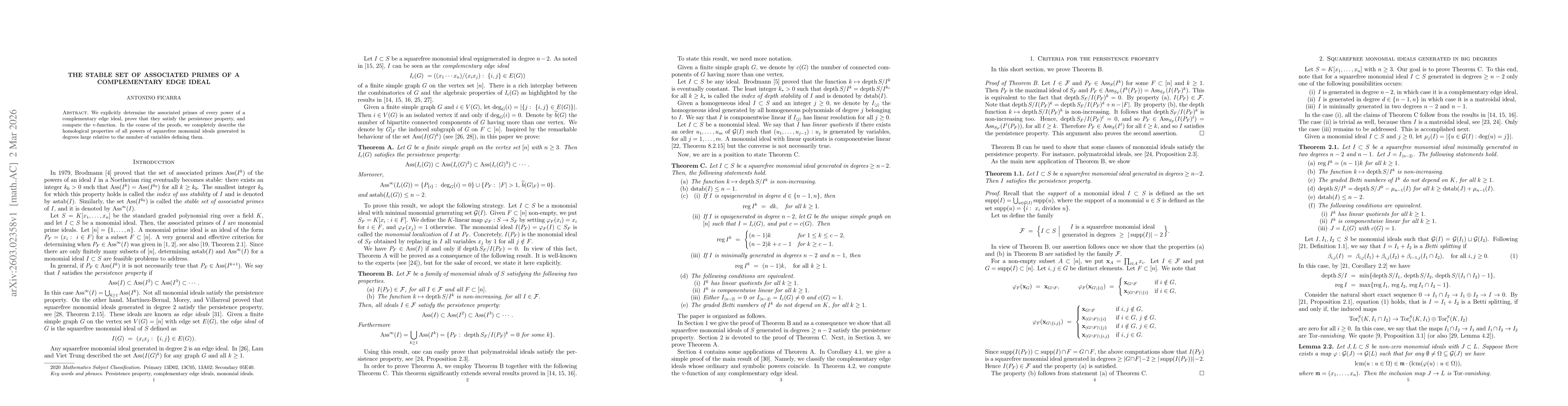 Thumbnail for The stable set of associated primes of a complementary edge ideal