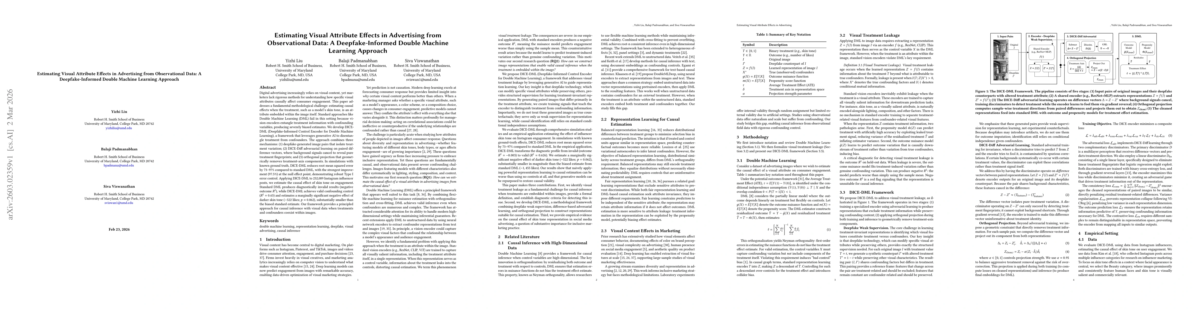 Thumbnail for Estimating Visual Attribute Effects in Advertising from Observational Data: A Deepfake-Informed Double Machine Learning Approach