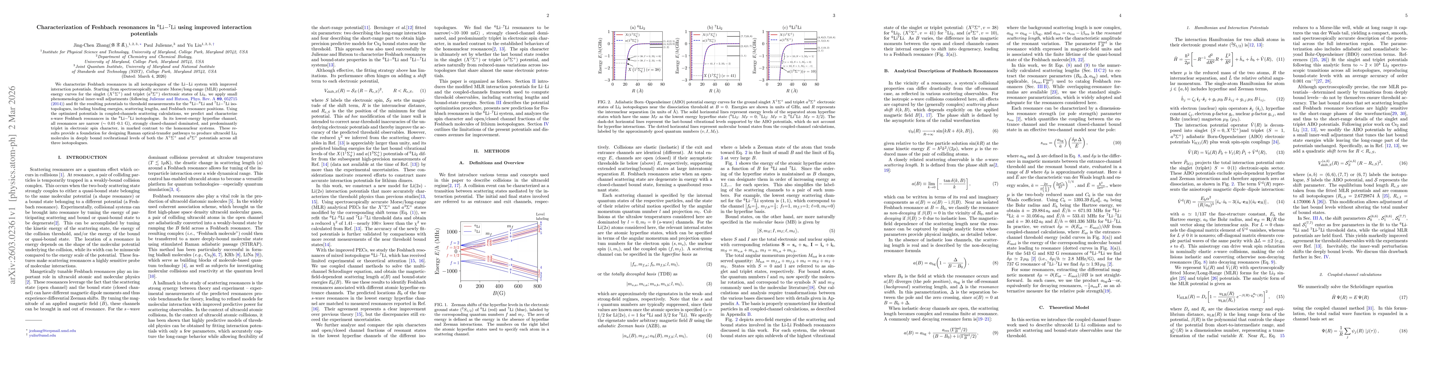 Thumbnail for Characterization of Feshbach resonances in $^6\mathrm{Li}{-}^7\mathrm{Li}$ using improved interaction potentials
