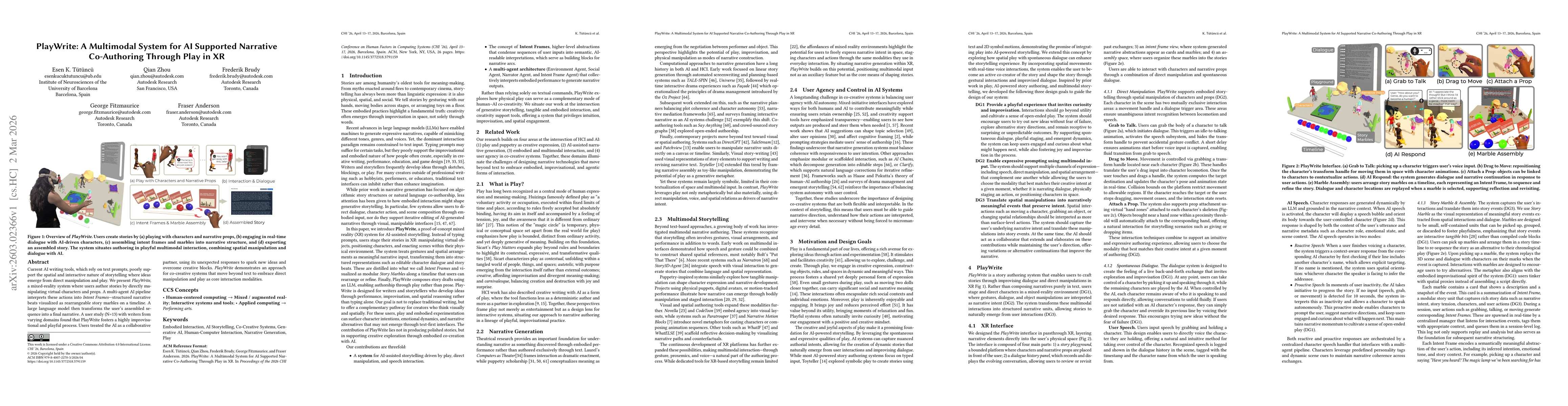 Thumbnail for PlayWrite: A Multimodal System for AI Supported Narrative Co-Authoring Through Play in XR