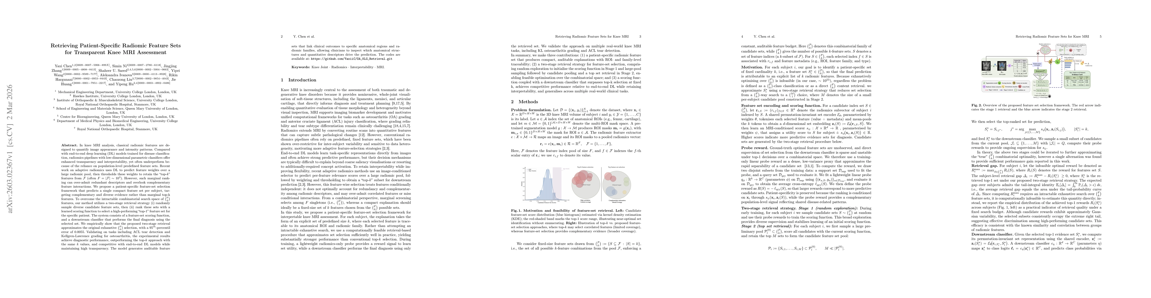 Thumbnail for Retrieving Patient-Specific Radiomic Feature Sets for Transparent Knee MRI Assessment