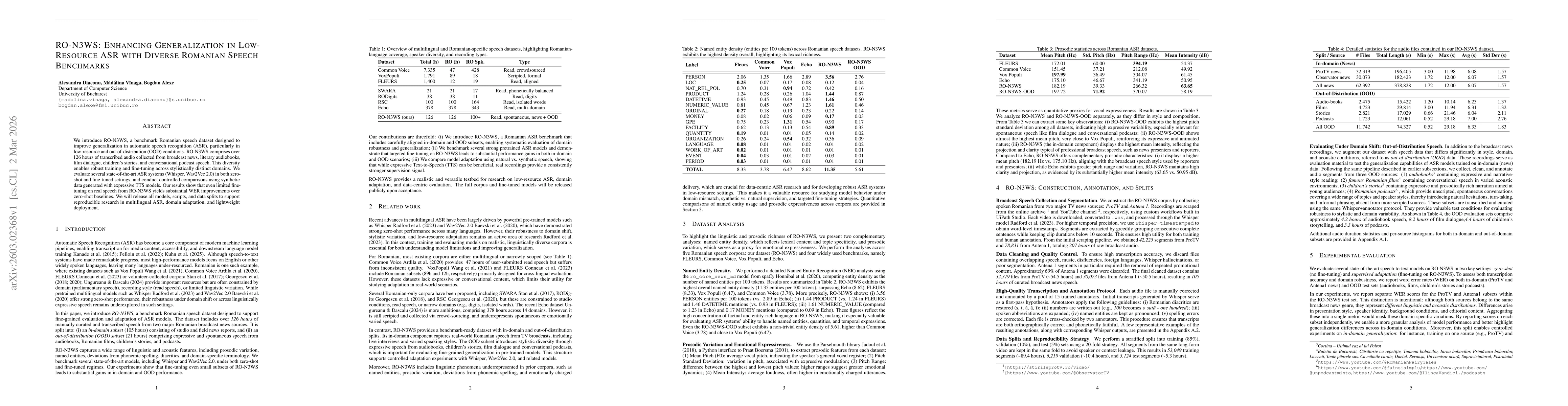 Thumbnail for RO-N3WS: Enhancing Generalization in Low-Resource ASR with Diverse Romanian Speech Benchmarks