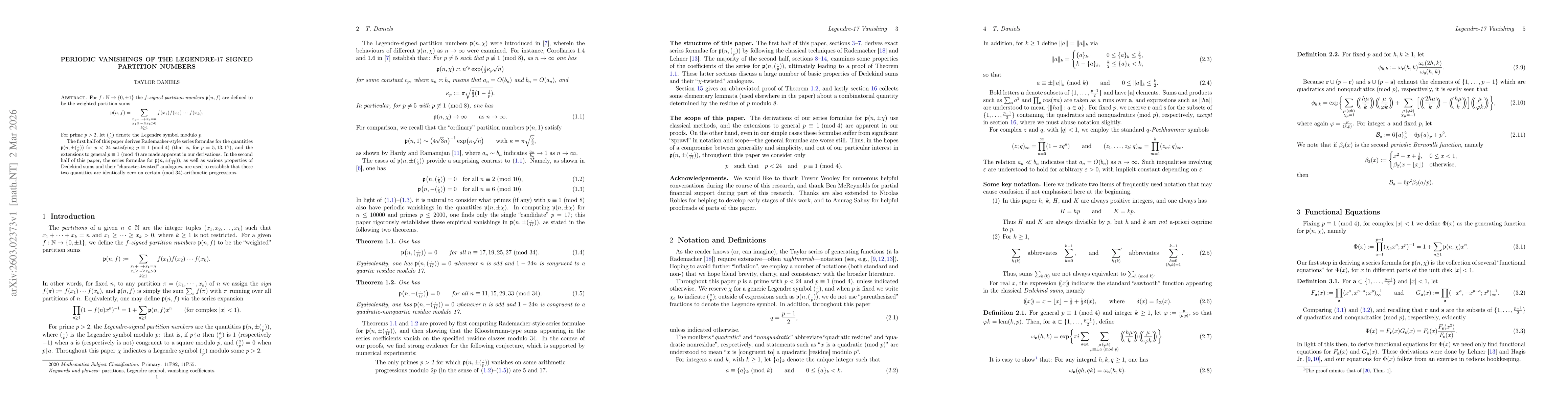 Thumbnail for Periodic vanishings of the Legendre-17 signed partition numbers