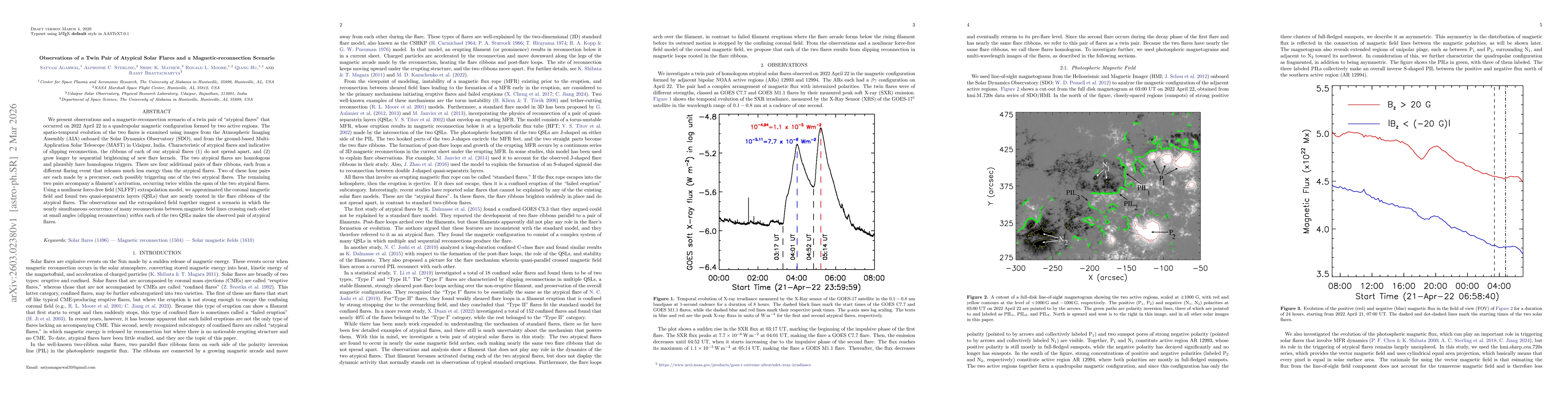 Thumbnail for Observations of a Twin Pair of Atypical Solar Flares and a Magnetic-reconnection Scenario