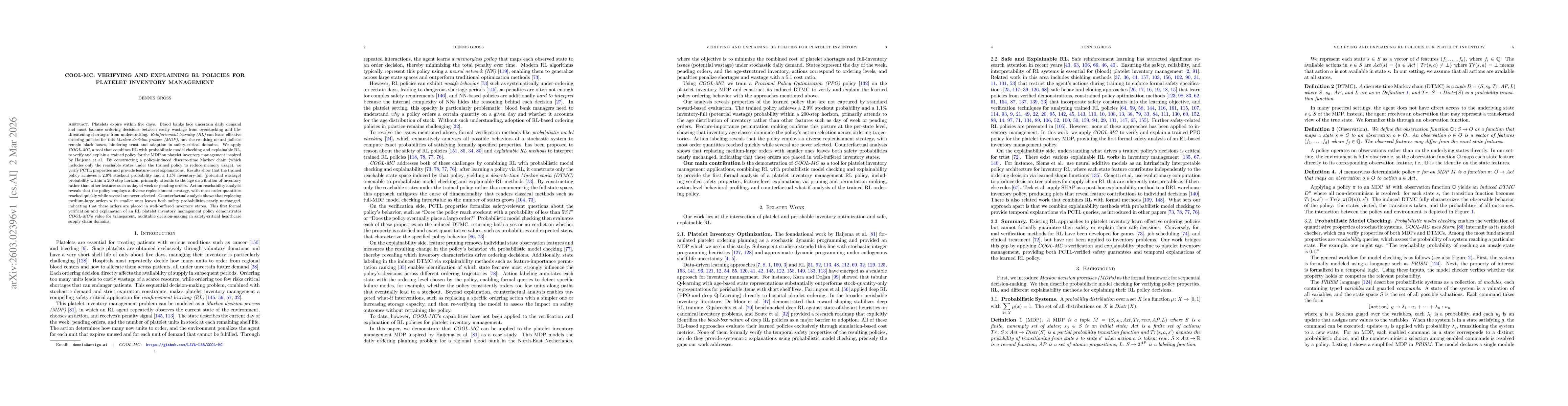 Thumbnail for COOL-MC: Verifying and Explaining RL Policies for Platelet Inventory Management