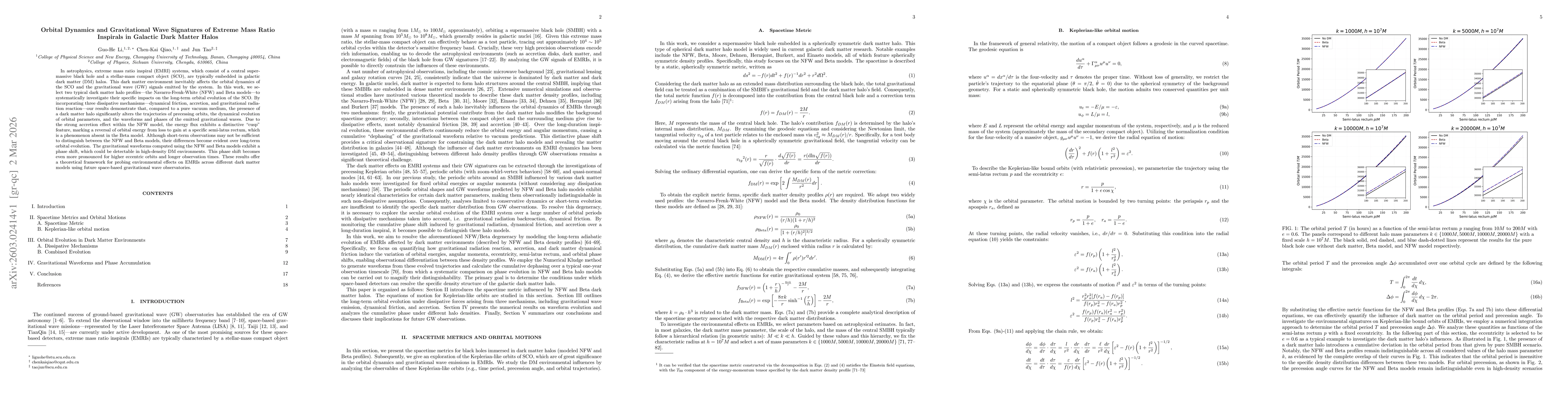 Thumbnail for Orbital Dynamics and Gravitational Wave Signatures of Extreme Mass Ratio Inspirals in Galactic Dark Matter Halos