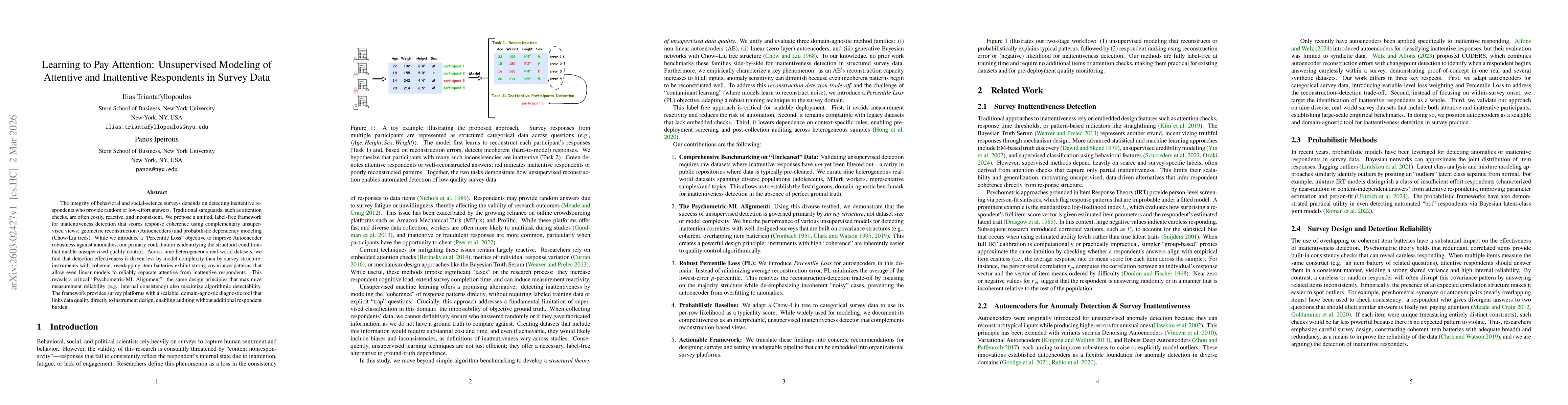 Thumbnail for Learning to Pay Attention: Unsupervised Modeling of Attentive and Inattentive Respondents in Survey Data