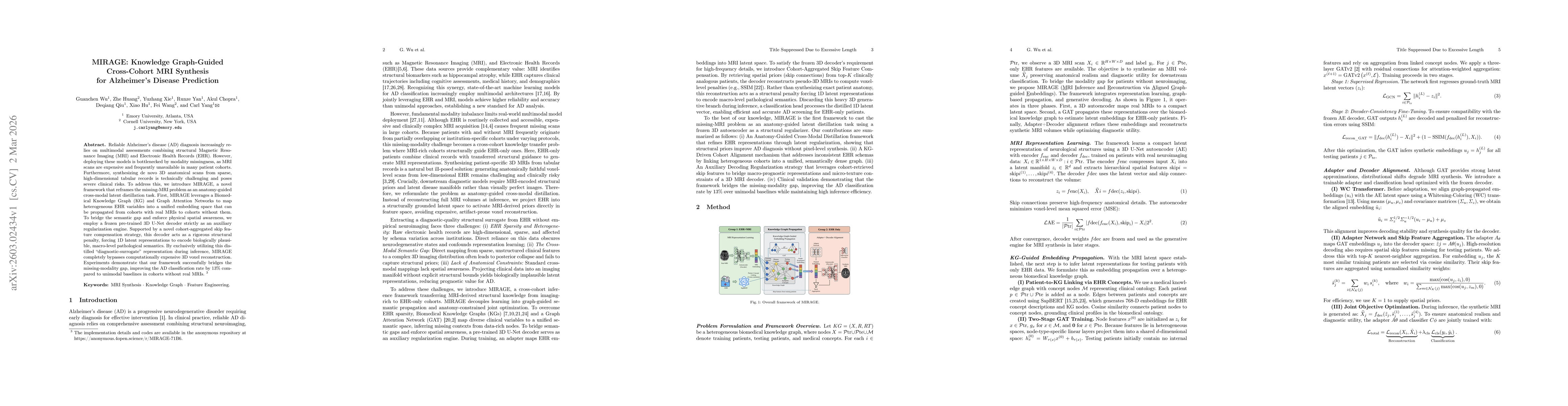 Thumbnail for MIRAGE: Knowledge Graph-Guided Cross-Cohort MRI Synthesis for Alzheimer's Disease Prediction