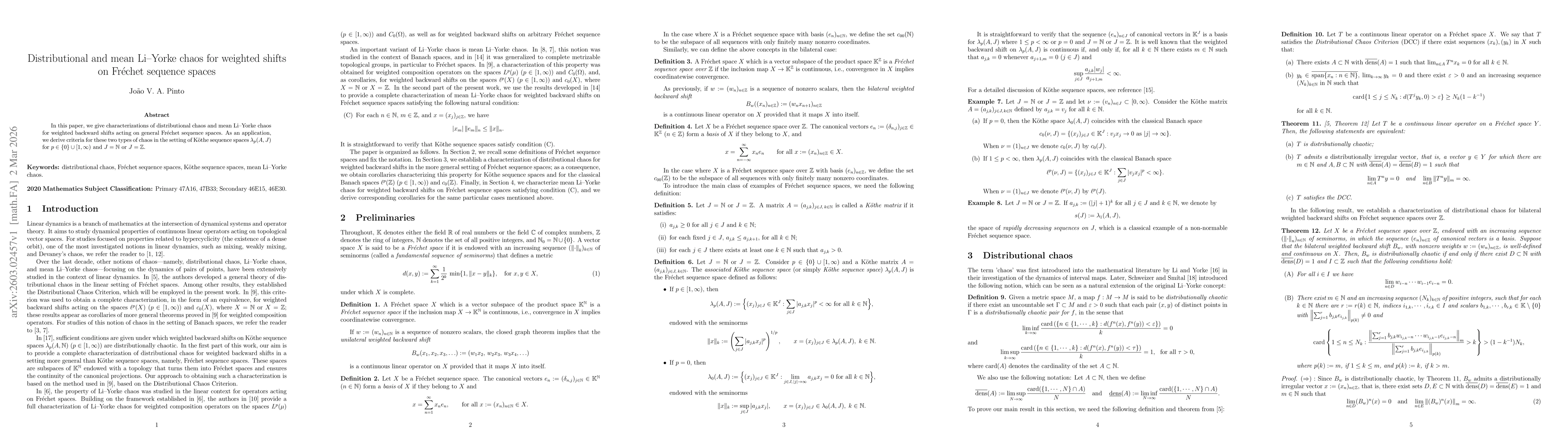 Thumbnail for Distributional and mean Li--Yorke chaos for weighted shifts on Fréchet sequence spaces