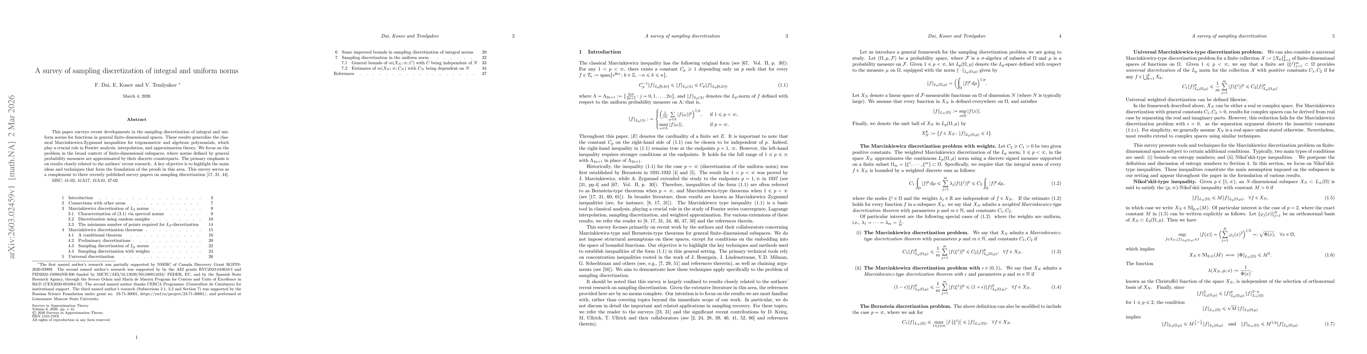 Thumbnail for A survey of sampling discretization of integral and uniform norms