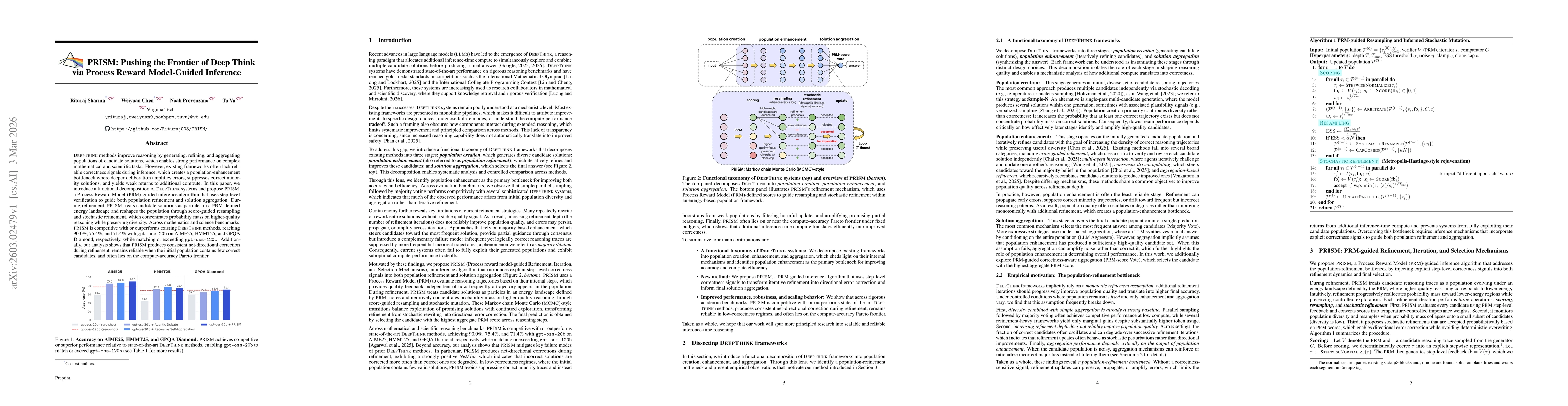 Thumbnail for PRISM: Pushing the Frontier of Deep Think via Process Reward Model-Guided Inference