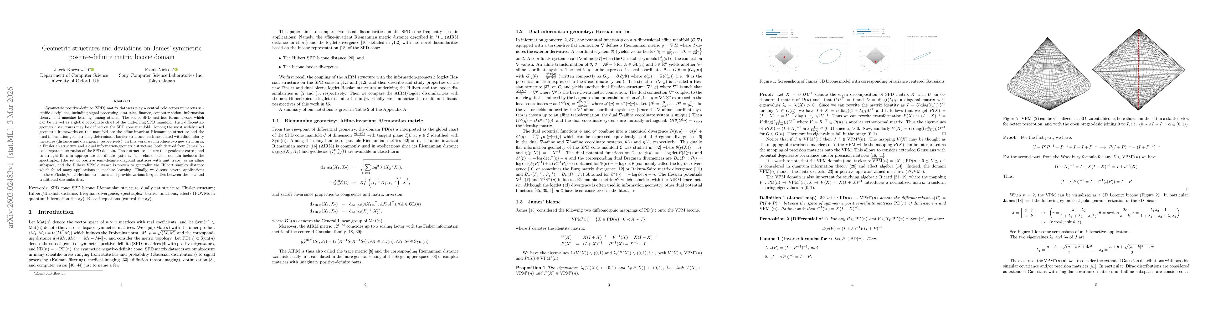 Thumbnail for Geometric structures and deviations on James' symmetric positive-definite matrix bicone domain